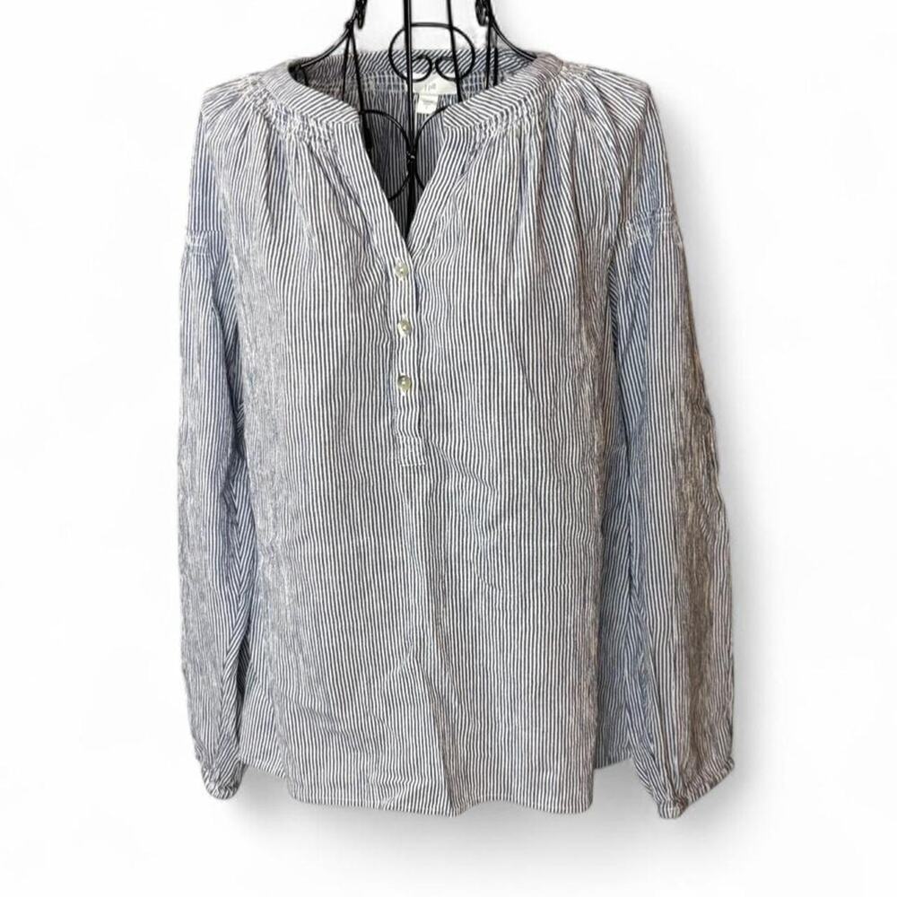 J. Jill Blue & White Striped 100% Cotton Long Sleeve Tunic Blouse - Small